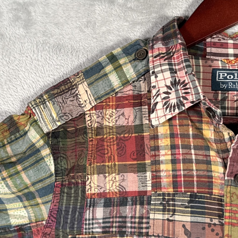 Polo Ralph Lauren Shirt Mens M Paisley Patchwork Madras Plaid Epaulet Pockets - Picture 9 of 11